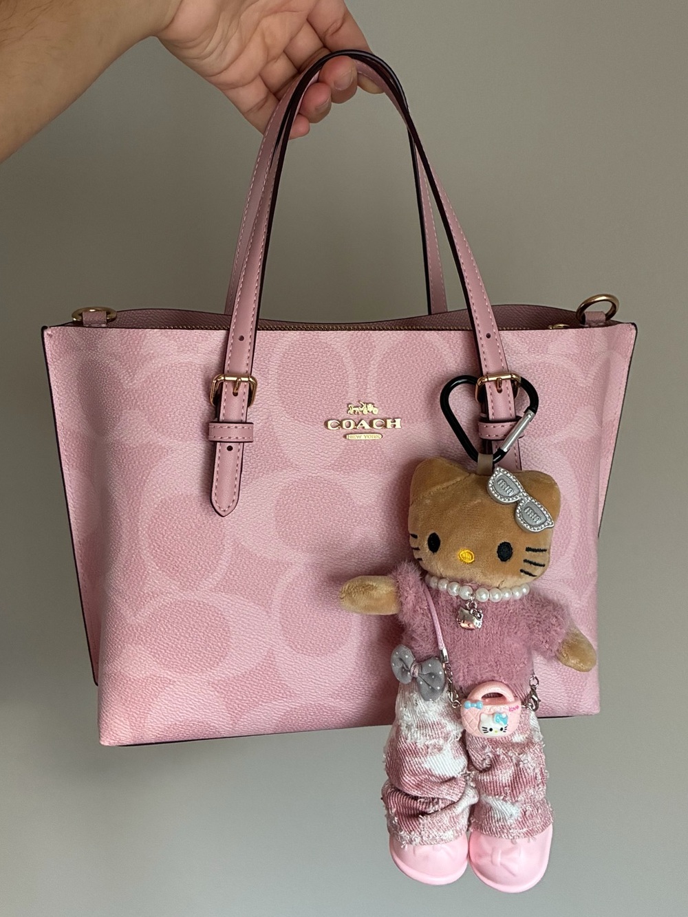 Hello Kitty Tan and Pink Fashion Diva Plush Keychain Bag Charm